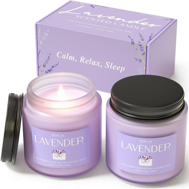 Lavender Scented Candle, BOYUJK Lavender Candles Scented Gift Set for Stress Relief, 2 Lavender Scented Soy Candles, Relaxation Gifts for Women (Lavender)