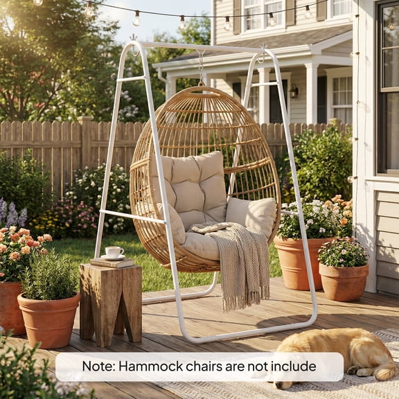 Outsunny Hammock Chair Stand Only, Hanging Chair Stand, Heavy Duty Solid Steel A-Frame for Hanging Hammock, Max Load 330 LBS, White