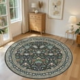 thumbnail image 4 of UERMEI 6'x6' Round Area Rugs for Living Room, Indoor Washable Rug, Floral Area Rugs for Bedroom Home Office Decor Dining Room Carpets, Non Slip Low Pile, Black/Green/Brown, 4 of 9