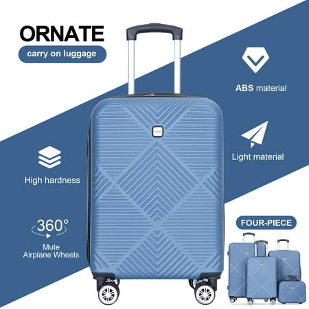 Tripcomp Luggage Sets 4 Piece Suitcase Set (14/20/24/28)Hardside Suitcase with Spinner Wheels Lightweight Carry on Luggage(Blue)