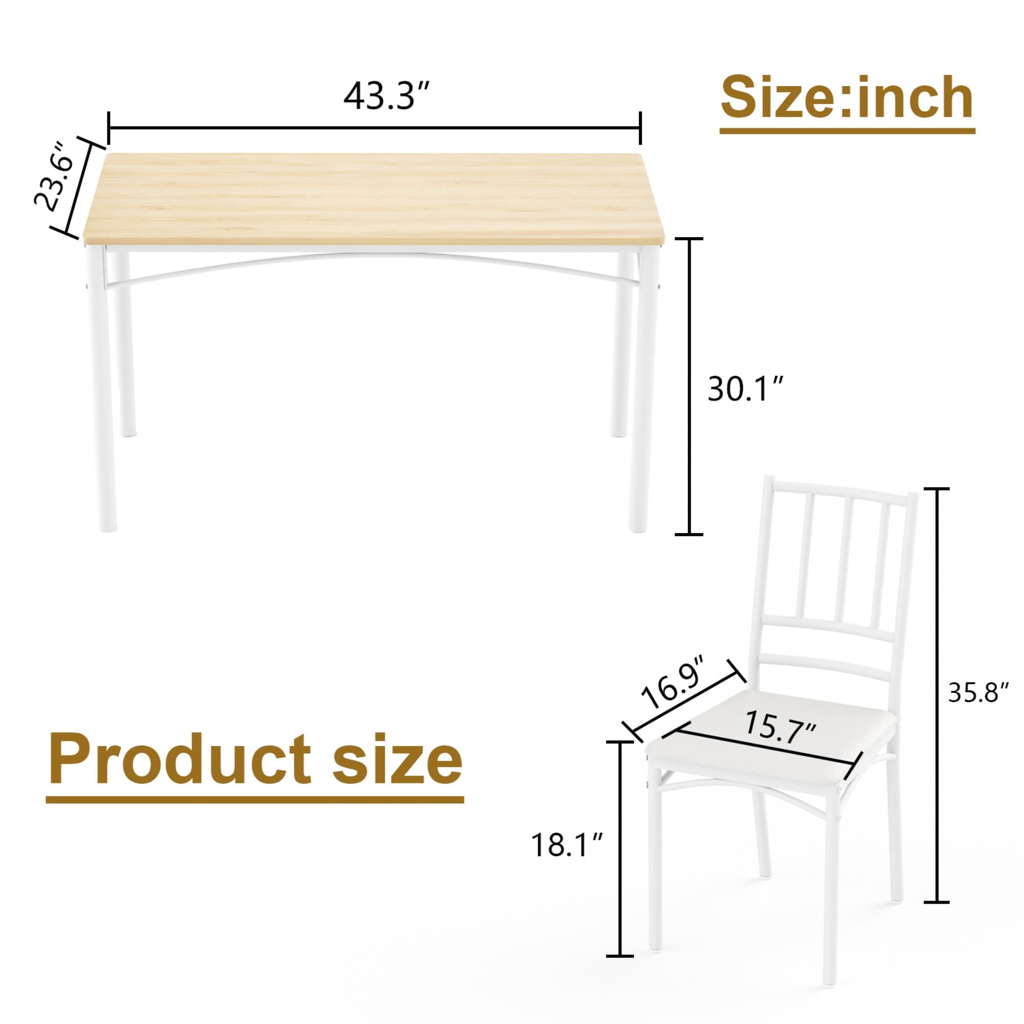 Sailvan Dining Table Set, 43.3″L x23.6″W x30.1″H, Bar Table with 4 Benches