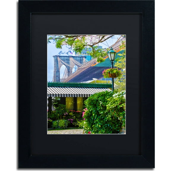 Trademark Fine Art "Brooklyn Bridge 2" Canvas Art by CATeyes, Black Matte, Black Frame