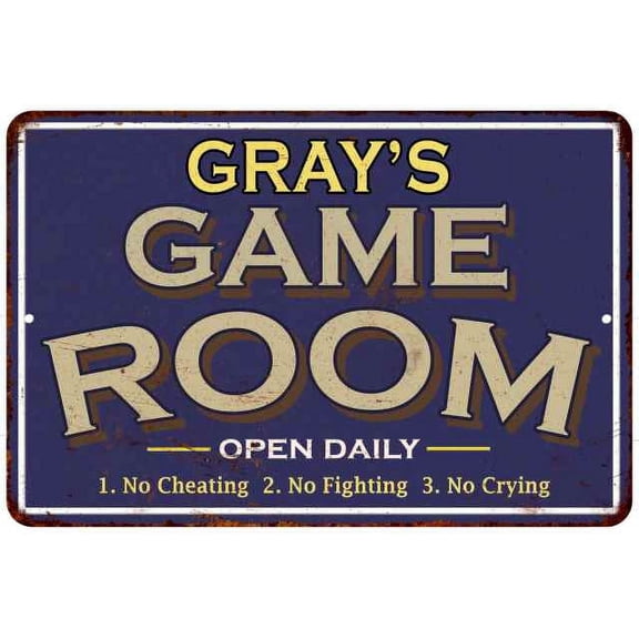 GRAY'S Blue Game Room Sign Metal 8 x 12 High Gloss Metal 208120002170
