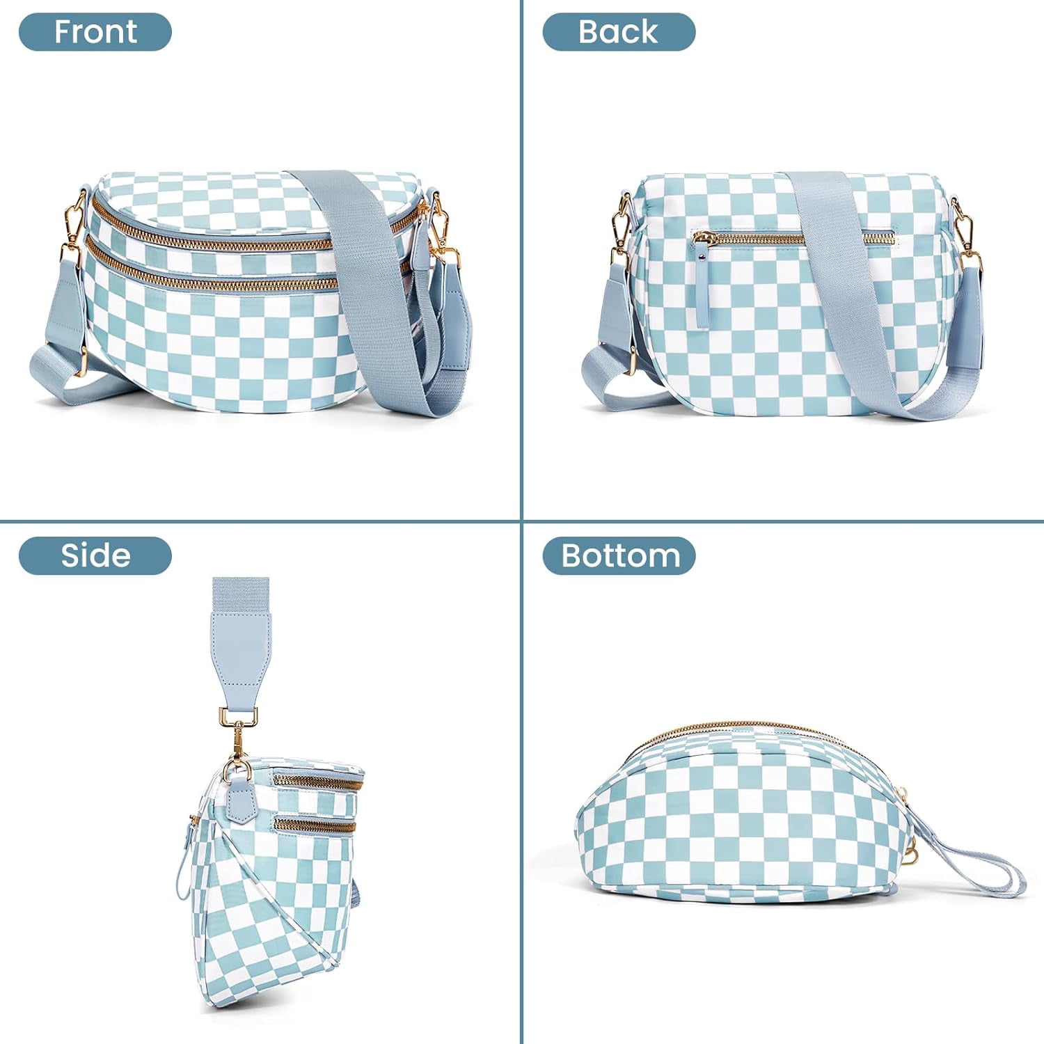 Checkered Crossbody Bag,Spacious Bum Bags for Women Nylon Crossbody Fanny Packs Checkered Purse Belt Wallet