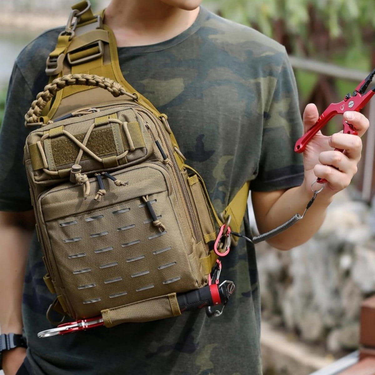 Compact Fishing Tackle Backpack with Rod Holder & Detachable Gear Box - Multi-Carry Outdoor Sport Pack for Men & Women(Brown)
