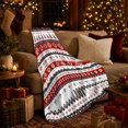 thumbnail image 3 of Nordic Fair Isle Holiday Pattern Evergreen Trees Snowflakes, Festive Holiday Scene, Warm Flannel Blanket for Living Room and Reading Nook, Art Lovers Friendship Gift, Festive Home Decor, 3 of 9