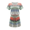 thumbnail image 3 of MELDVDIB Women's Summer Casual T-Shirt Mini Dresses Short Sleeve V-Neckline Striped Dress with Pockets, Gift, 3 of 5