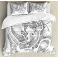 thumbnail image 1 of Rhino Duvet Cover Set Queen Size, Hand Drawn Graphic Style Animal from Jungles Giant Mammal Cartoon Sketch, Decorative 3 Piece Bedding Set with 2 Pillow Shams, Charcoal Grey and White, by Ambesonne, 1 of 3
