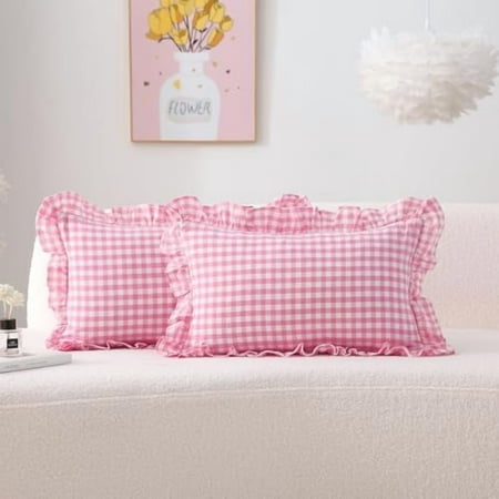 2 Pack Pink White Plaid Ruffle Gingham Throw Lumbar Pillow Shams 100% Washed Cotton Girly Farmhouse Decorative Checkered Pillow Covers Zipper Closure – 20 x12 2 Pack Pink White Plaid Ruffle Gingham Throw Lumbar Pillow Shams 100% Washed Cotton Girly Farmhouse Decorative Checkered Pillow Covers Zipper Closure – 20 x12