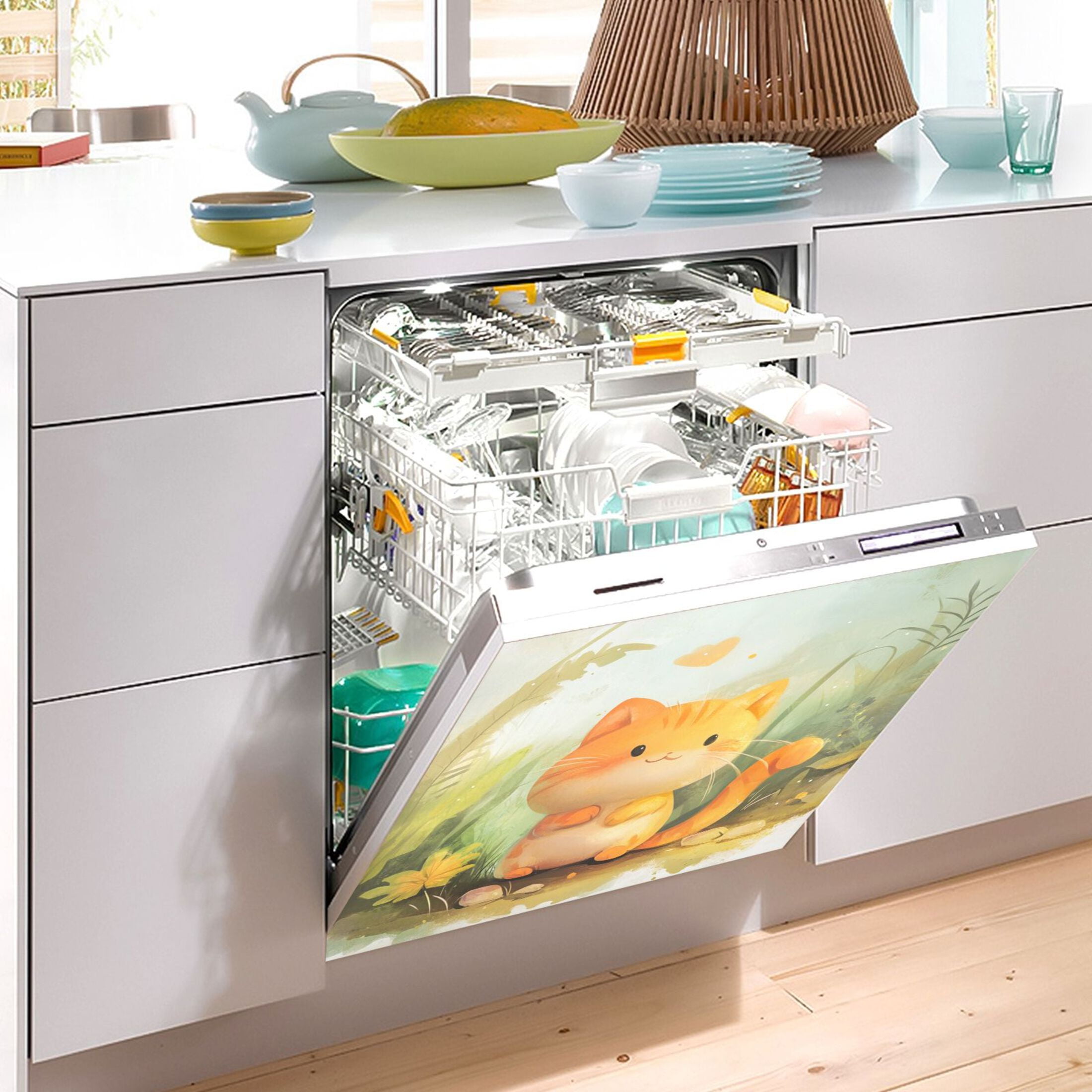 Dishwasher Magnetic Sticker 23x26 Inch Refrigerator Magnetic Sticker Washing Machine Magnetic Sticker Kitchen Panel Magnetic Sticker Home Decor Super Cool Orange Cat