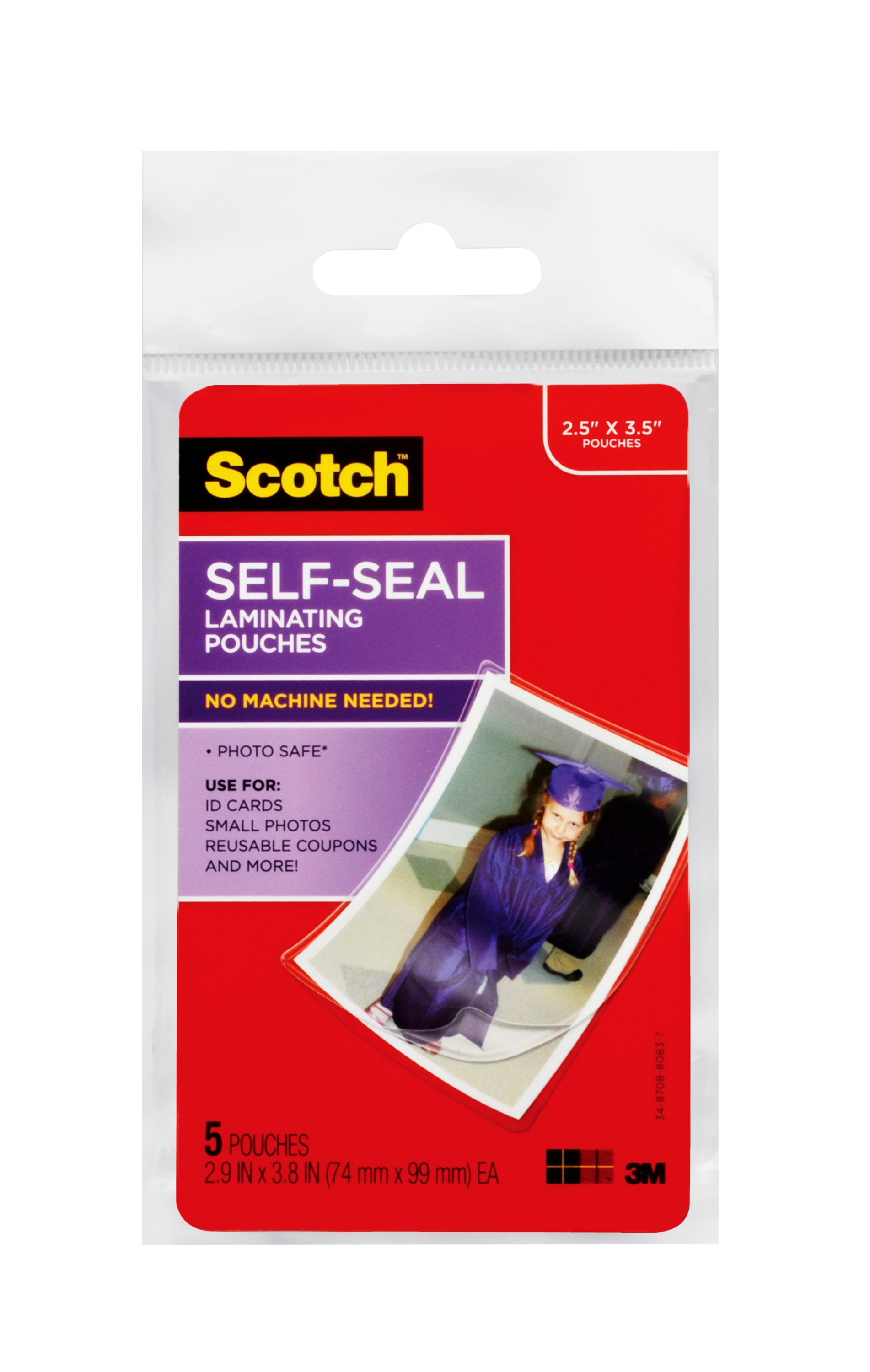 Scotch Self-sealing Laminating Pouches, 5 Count, 2.5\u0026quot; x 3.5\u0026quot;, 9.5 mil ...