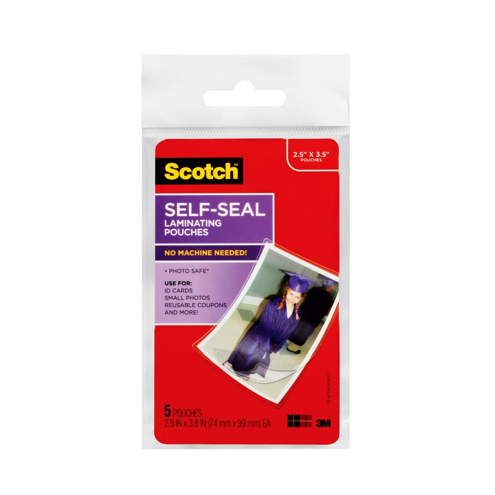 Scotch Selfsealing Laminating Pouches, 5 Count, 2.5" x 3.5", 9.5 mil