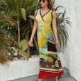 thumbnail image 4 of Around The World in Days; Vintage Jules Verne Print Sleeveless Dress elegant women's sets woman dress, 4 of 7