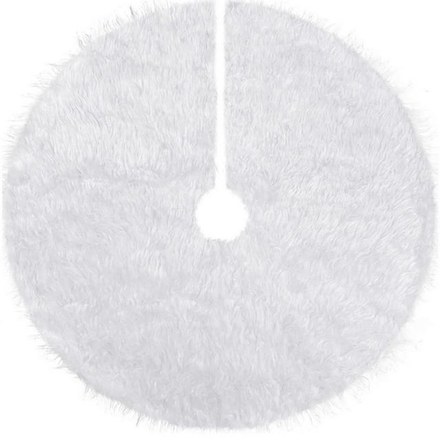 Christmas Tree Skirt 64 cm White Short Plush Holiday Decoration for Tree Base with Fringed Edge
