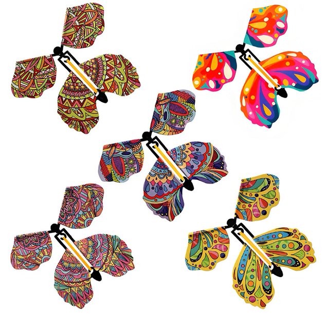 Juego de 5 mariposas voladoras mágicas, fáciles de usar, de plástico, para niños de 10 a 18 años, estilo marcapáginas.