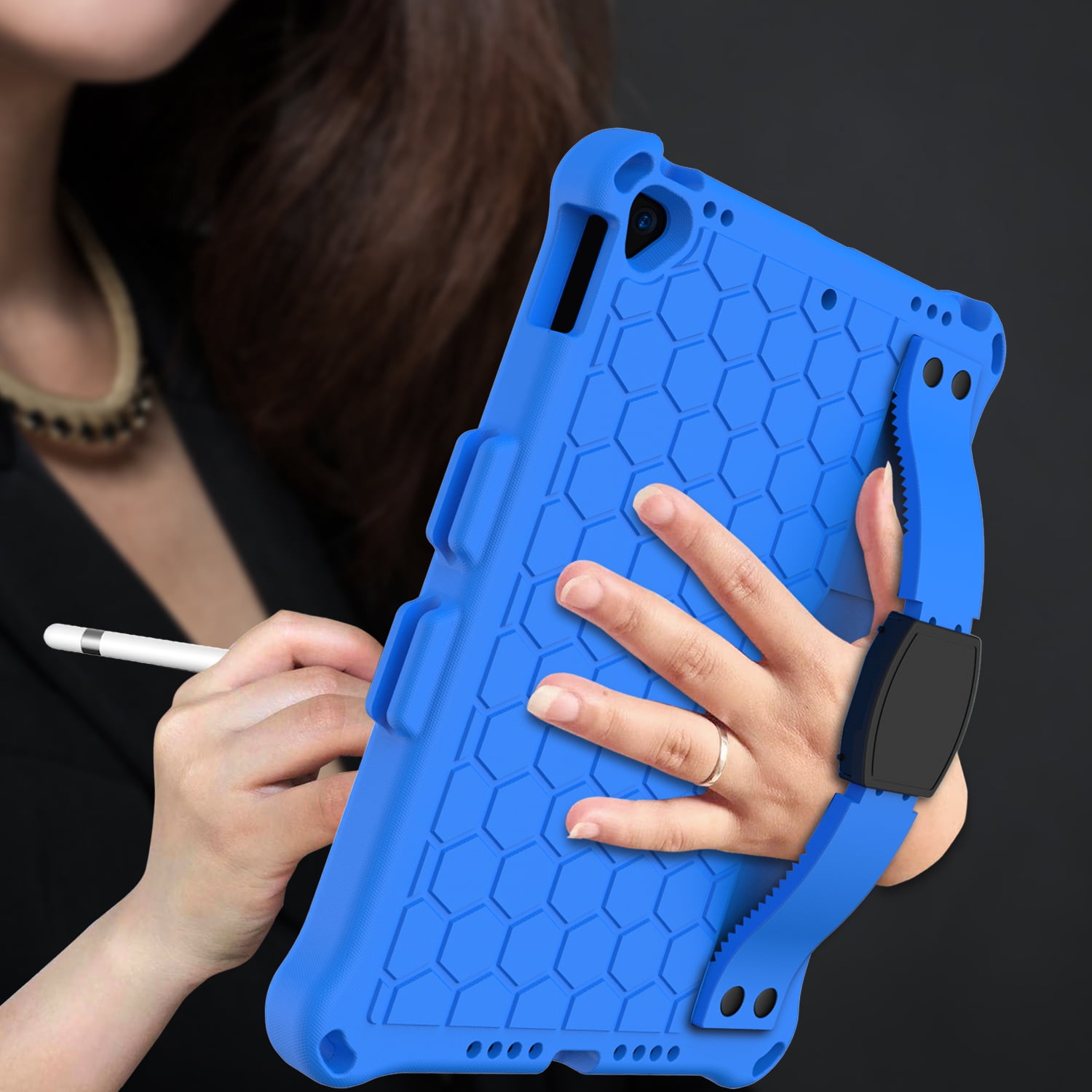 iPad 9th 8th 7th Generation Cases with Screen Protector, iPad 10.2" 2021 2002 2019 Case, Allytech Heavy Duty Shockproof Protective Covers with Stand /Hand Strap/ Should Belt /Pencil Holder,Blue