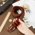 thumbnail image 3 of 44-7/8 Inch Casual Woven Leather Belt Mens Belts Leather Dress Belt Men's Imitation Leather Woven Solid Alloy Buckle Hand Belts Gift for Jeans Golf Pants (Light Brown), 3 of 6