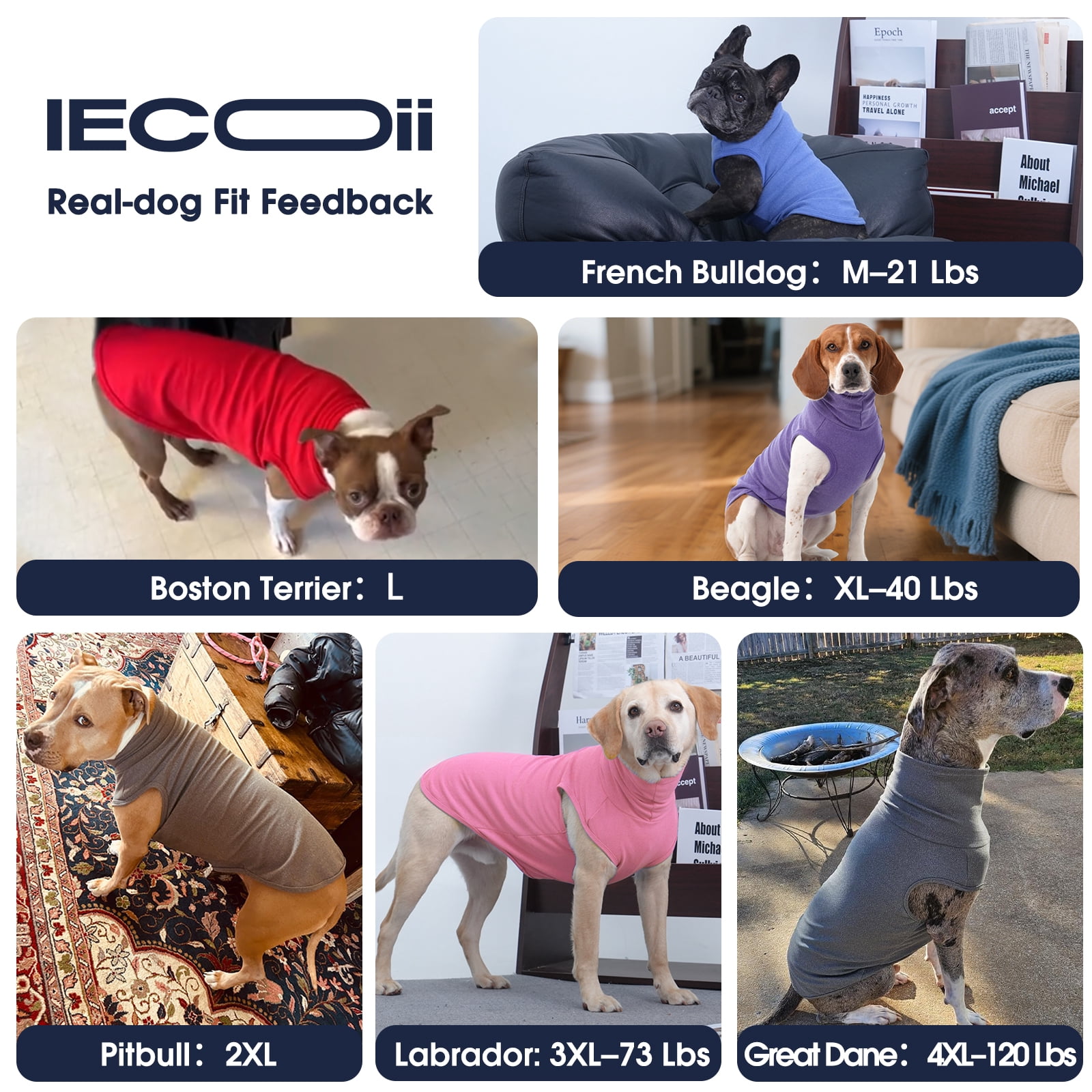 IECOii Small Dog Sweater,Stretch Fleece Vest Blue,Medium,Warm Pullover for Winter Spring and Fall, Soft & Lightweight Dog Sweatshirt Indoor Outdoor Clothes