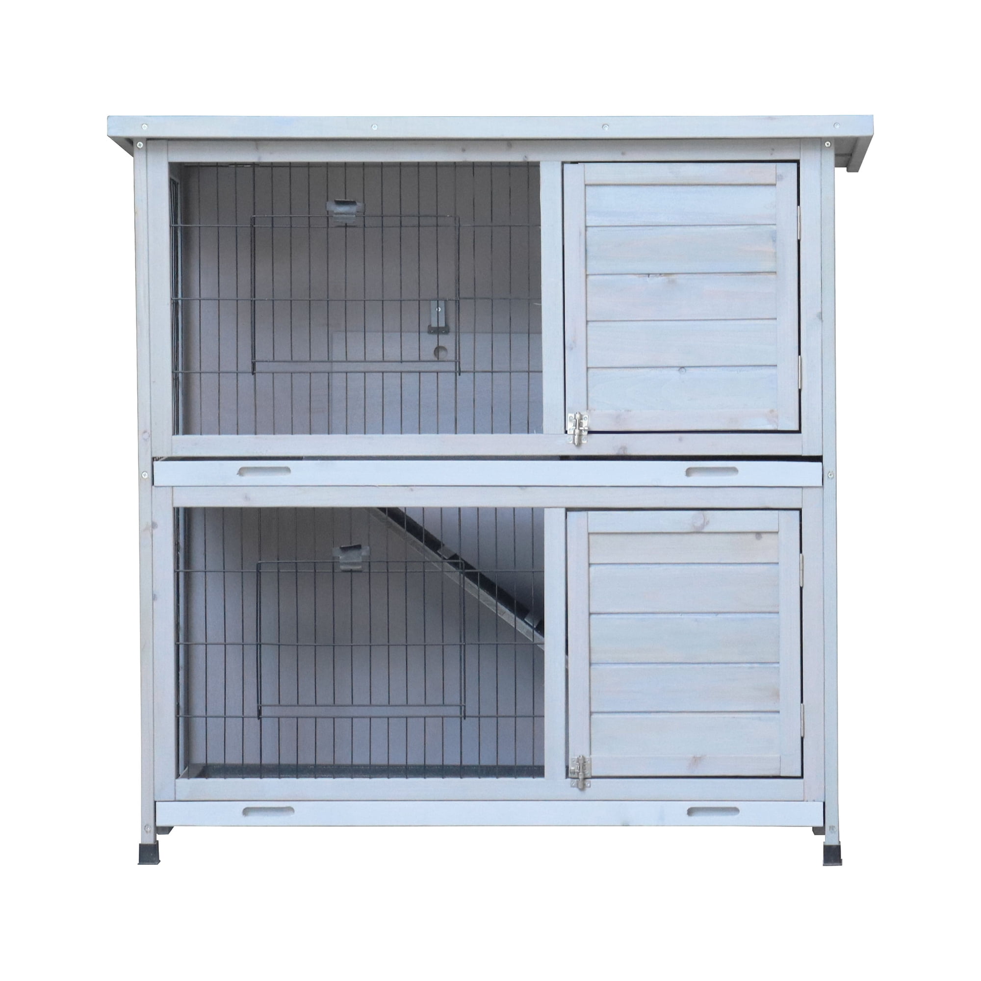 Rabbit Hutch Outdoor, 2-Story Rabbit Cage Indoor with Run,Bun-nyCage with 2 Removable No-Leak Trays, Pet Cages with Ramp, Roof, Fence, for Small Animals