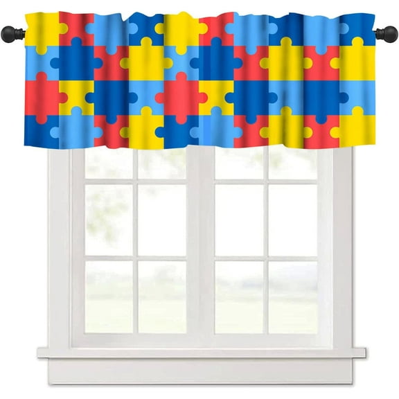 Rainbow Kitchen Curtains, Colorful Rainbow Puzzles Kitchen Curtains Abstract Painting Art Short Tier Curtain for Kitchen Cafe Nursery Decor 54x18 Inch, 1 Panel