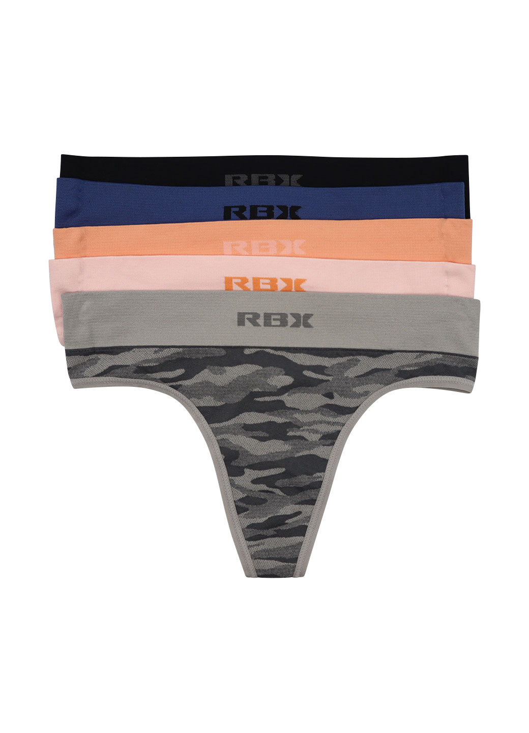 RBX Active Women's Solid/Camo Seamless Thong Panties 5Pack