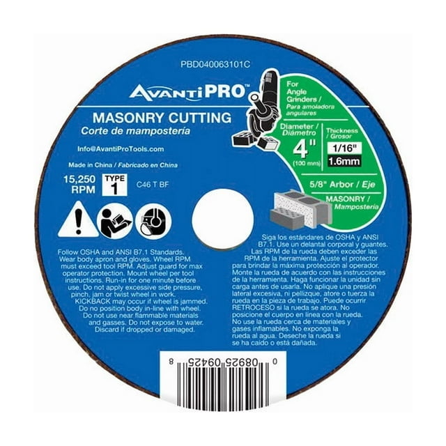 Disco de corte Avanti Pro de 10 cm x 1,6 cm para mampostería de óxido de aluminio