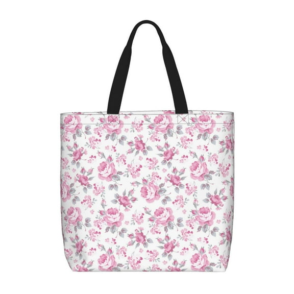 Pofeuu Rose Flowers Print Tote Bag for Women,Hobo HandBags with Zipper,Large Capacity Casual Shoulder Handbags with Inner Pockets