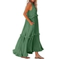 thumbnail image 4 of IUZSOKIL Womens Summer Boho Halter Maxi Dresses 2024 Casual Built in Bra Dress Sleeveless Pleated Tiered Flowy Beach Vacation Long Dress Green 2XL, 4 of 8