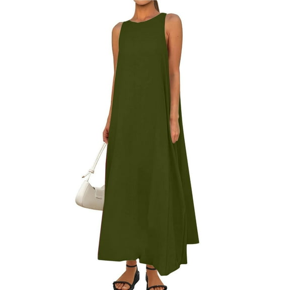 New Summer Fashion Dresses for Womens 2025 Plus Size Casual Round Neck Sleeveless Solid Beach Sundresses Boho Dress Dresses