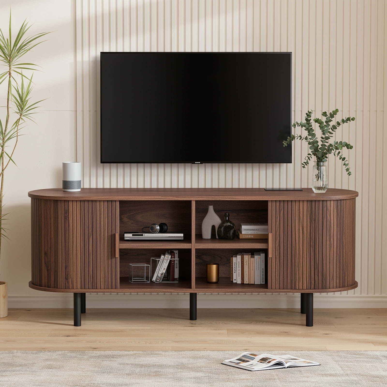 MARNUR 55 inch Mid-Century TV Stand for 60 in TVs, Brown