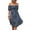 Dark Blue, variant on Women's Ditsy Floral Smocked Frill Trim Off Shoulder Dress Knee Length 95% Polyester 5% Spandex Everyday Wear Casual