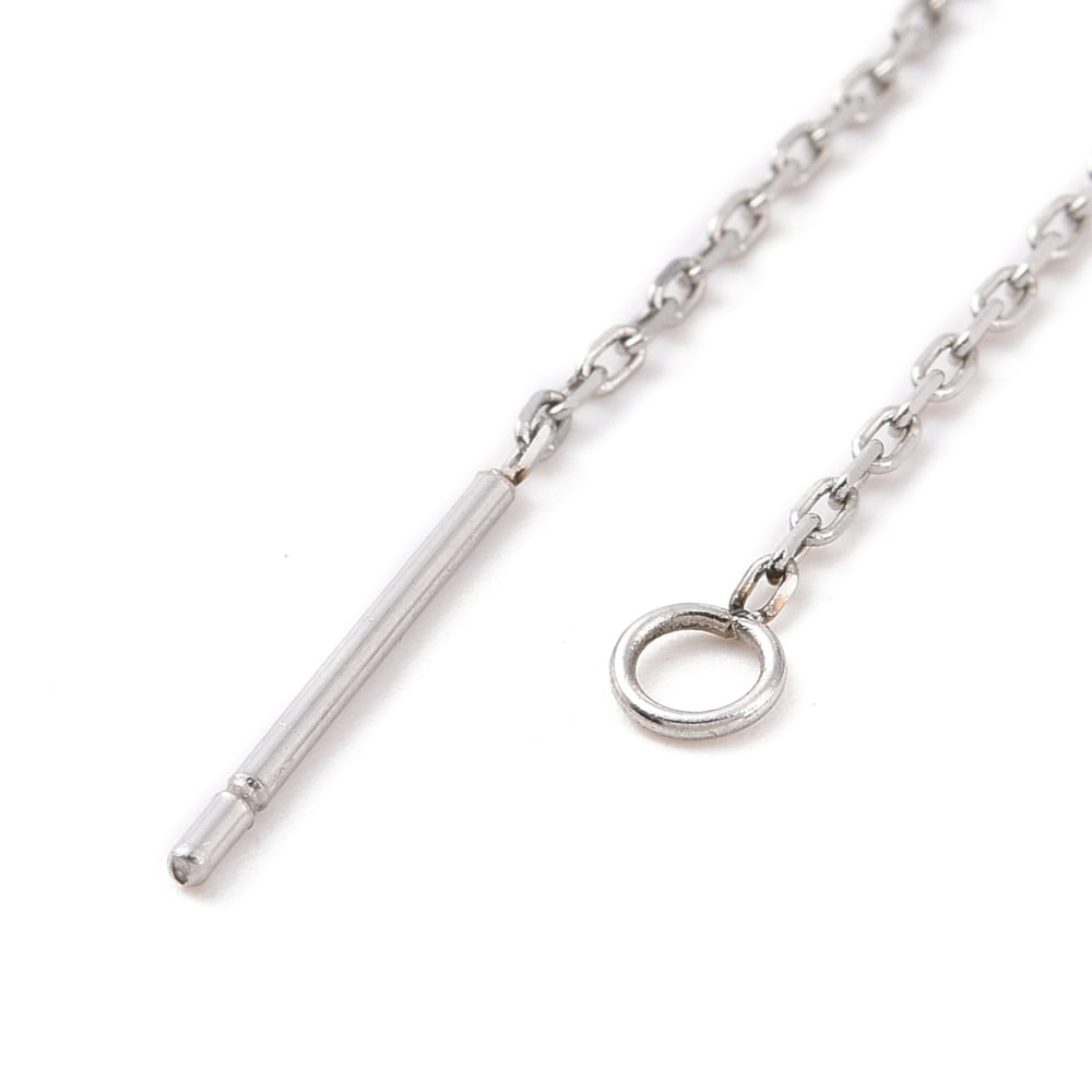 304 Stainless Steel Stud Earring Finding Cable Chains Ear Thread with Loops Stainless Steel color 100~109x0.7x0.25mm Hole: 1.7mm Pin: 0.7mm