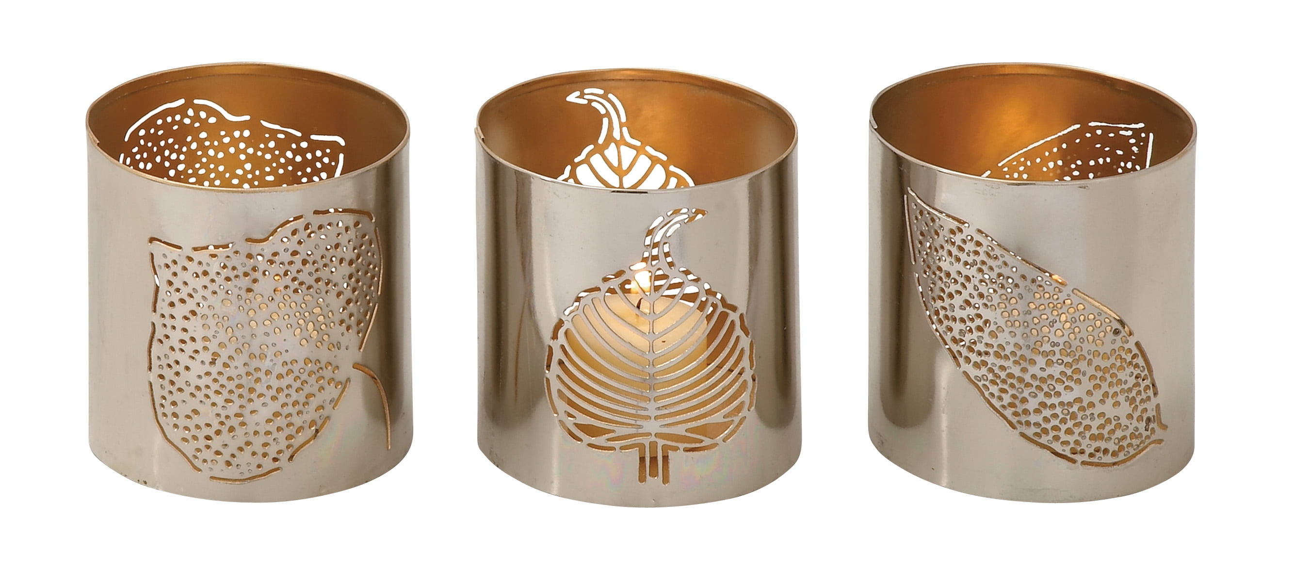 Extraordinary Metal Leaf Votive Holder Set Of 3