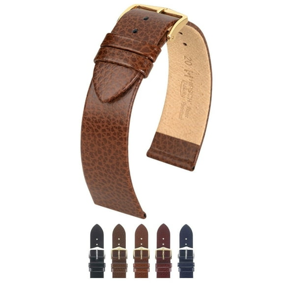 HIRSCH Dakota Textured Calf Leather Watch Strap - Brown Band / Gold Buckle - M - 15mm