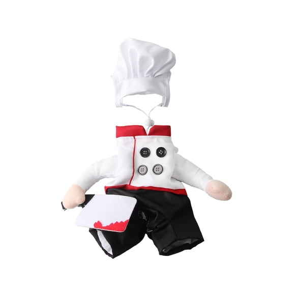 HWRETIE Halloween Pet Costume Chef Outfit with Hat and Stuffed Toy Hands for Small Cats and Small Dogs Funny Holiday Dress Up Clothing Party Photo Prop Size S