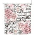 thumbnail image 5 of Pink Flower Shower Curtain Floral 72Wx84H Inch Extra Long Gray Stripes Watercolor Elegant Rustic Rose Leaves Nature Plant Artwork Waterproof Polyester Fabric Bathroom Bathtub, 5 of 6