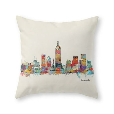 Society6 Indianapolis Indiana Skyline Throw Pillow Indoor Cover (18" x 18") with pillow insert