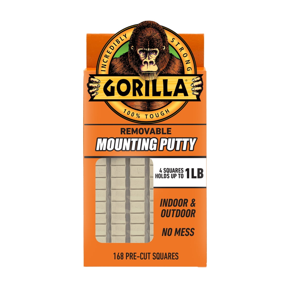 (2 pack) Gorilla Mounting Putty, Natural Tan Color, 168 Pre-Cut Squares