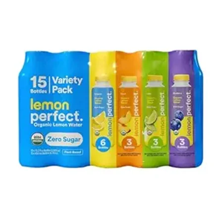 Zero Sugar Organic Lemon Water Variety Pack – 15.2 fl oz Bottles, 15 Count – Peach, Lime, Blueberry, Original