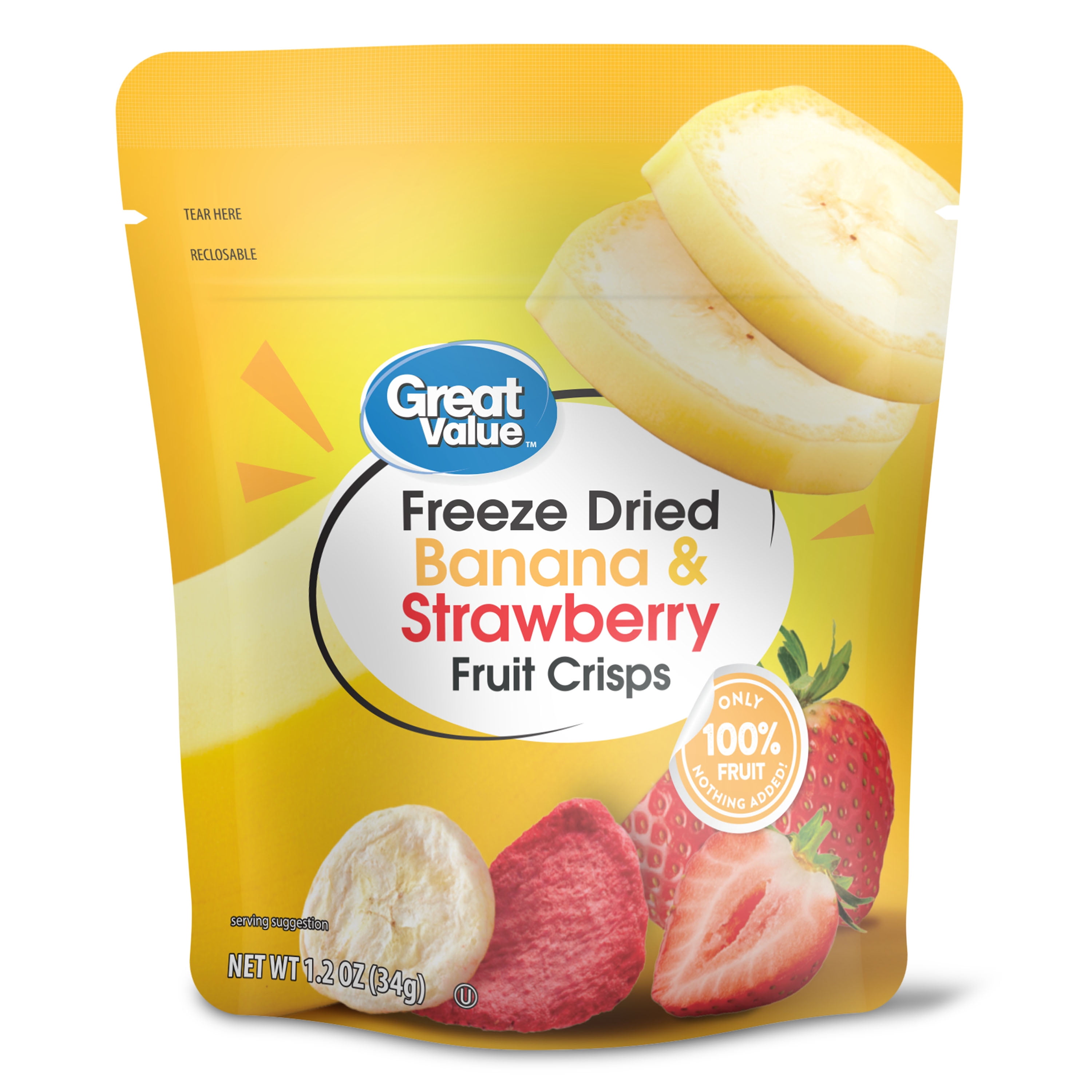 Great Value Freeze Dried Banana & Strawberry Fruit Crisps, 1.3 oz