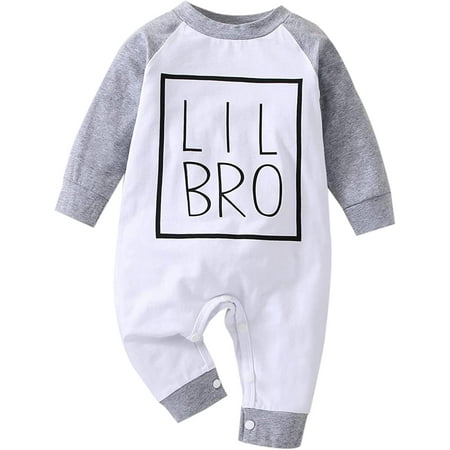 

QWZNDZGR Infant Newborn Baby Boy Litttle Bro Jumpsuit Casual Crew Neck Letter Print Toddler Long Sleeve Rompers Clothes