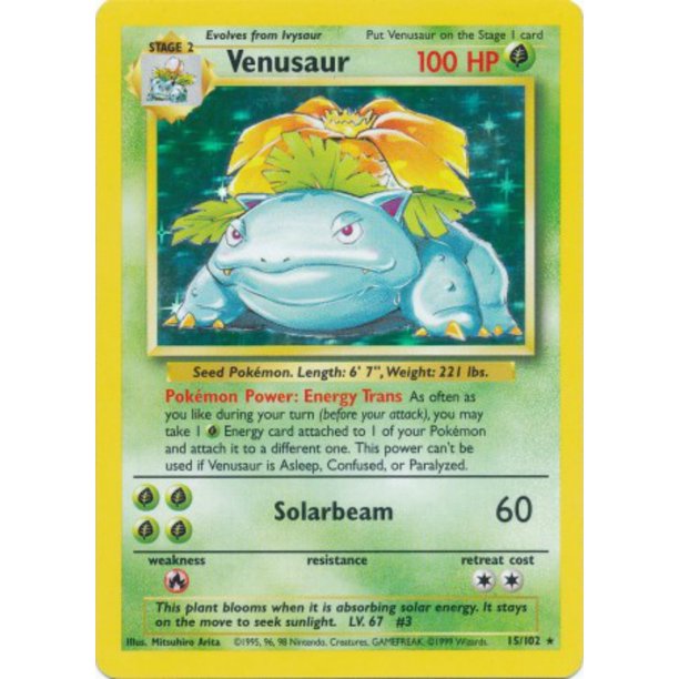 Pokemon Venusaur 15 102 Base Set Holo A Single Individual Card From The Pokemon Trading And Collectible Card Game Tcg Ccg By Pokemon Walmart Com