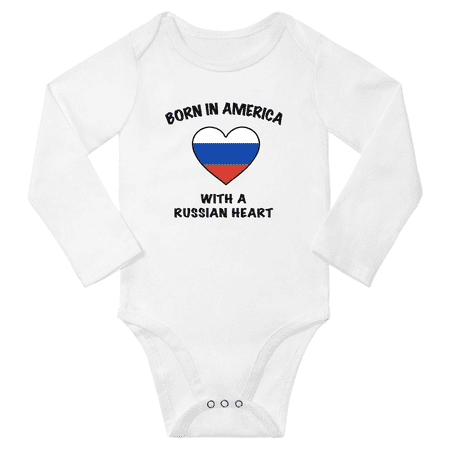 

Born in America With a Russian Heart Baby Long Sleeve Romper (White 12 Months)