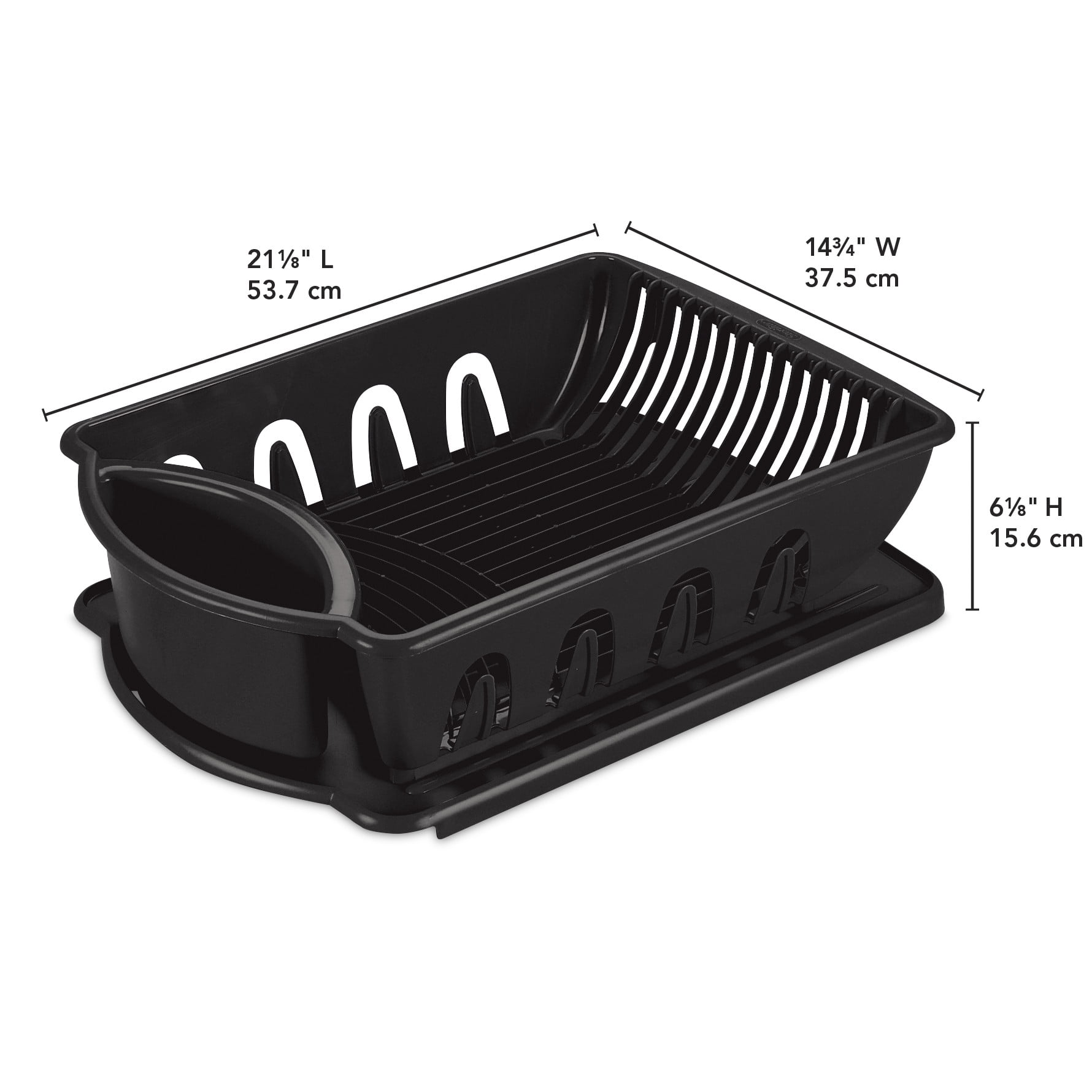 Sterilite Large 2 Piece Sink Set, Dish Drainer and Drainboard for Plates, Cups, and Flatware, Black, 6 Count