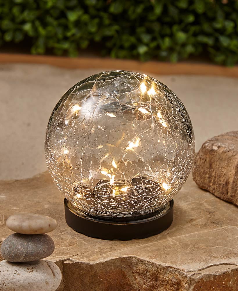 Solar Crackle Glass Garden Globes (Small Warm White)
