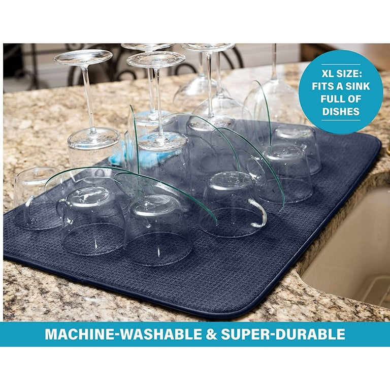 XXL Dish Mat 24 x 17 LARGEST MAT Microfiber Dish Drying Mat Super absorbent by Bellemain Navy Walmart