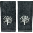 thumbnail image 5 of Serafina Home Tree of Life Bath Hand Towels Bathroom Decor Farmhouse: Grey Gray Cotton Towels with Embroidered White Ornate Tree, 2 Piece Set, 5 of 5