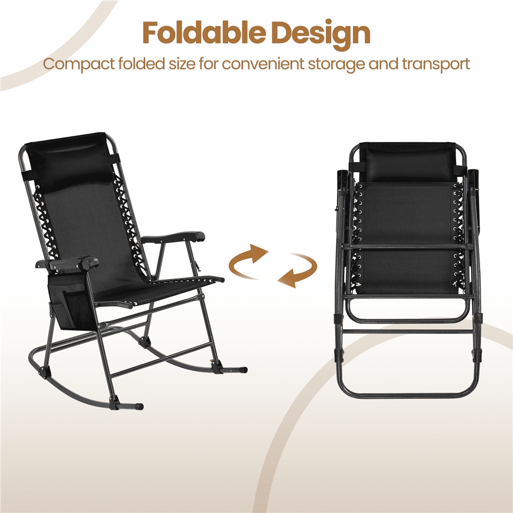 Renwick Foldable Outdoor Lounge Chairs with Pillow, Set of 2, Black