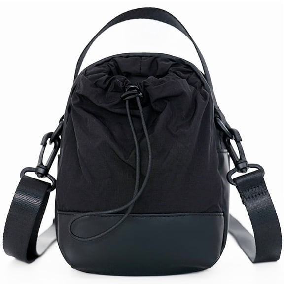 Hue & Hold Unisex Large Capacity Multi-Pocket Zip Drawstring Crossbody Bag Handbag Water Bottle Carrying Bag Lightweight Outdoor Sling Bag with Adjustable Strap, Black
