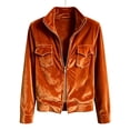 thumbnail image 3 of Sheghy Lapel Jacket for Women Solid Flap Pocket Zip Front Long Sleeve Fall Winter Orange M, 3 of 4